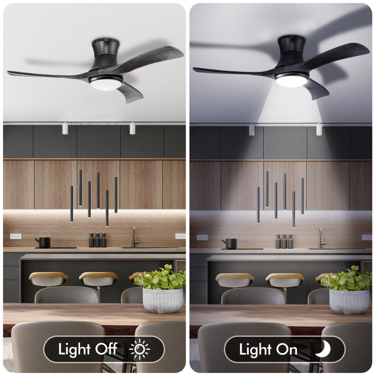 52 Inch Flush Mount Ceiling Fan with LED Light-BlackCostway Gallery View 10 of 11